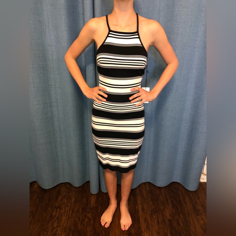 NWT Nordstroms Ali-Jay black & white striped stretch cotton dress Women’s XS
